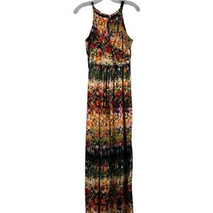 Cynthia Rowley Maxi Dress Women's 10 Multi Color Abstract Floral Halter Keyhole